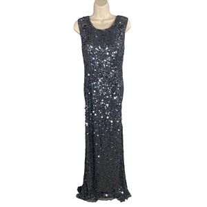 Sequin Beaded Gown Dark Gray Full Length Size 10 Glam Formal Event Gala